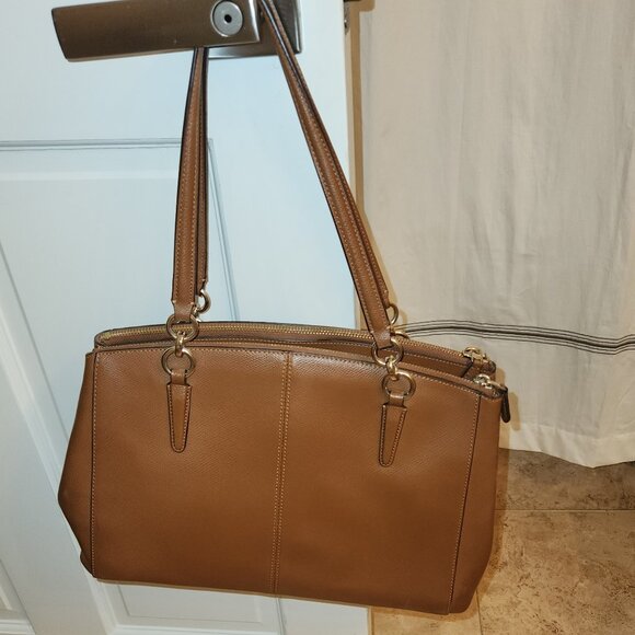 Coach Caramel Leather Tote Bag w Top Handles and Long Strap - Small Repair Req - Picture 2 of 12